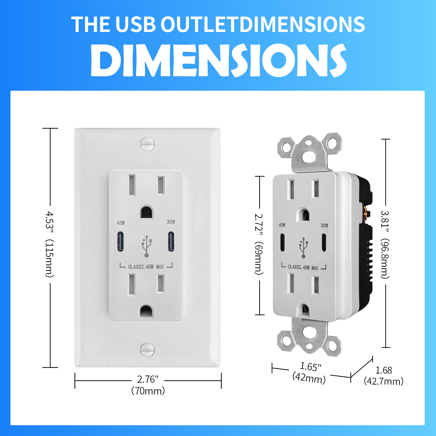 (10-Pack) CirQSafe 15A Tamper Resistant Duplex Wall Outlet with USB-C 45W PD & USB-A 30W QC Fast Charging Ports, Smart Chip, Wall Plate Included, White