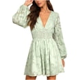 thumbnail image 1 of Robes d'Automne pour Femmes Col en V Profond en Chiffon Ajouré Manches Longues Bouffantes Robe Taille Haute Ligne A Robe Mini, 1 of 4