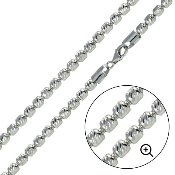 Platinum Plated 925 Sterling Silver Diamond-Cut Barrel Slash Chain 5mm Italy 16" Jewelry Female