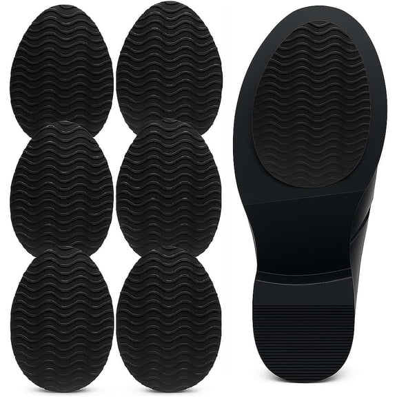 Non-Skid Shoe Pads – 3" × 4.3" Anti-Slip Sole Protectors for Dress Shoes & Leather Soles – Self-Adhesive Grip Pads (Black, 3 Pairs)