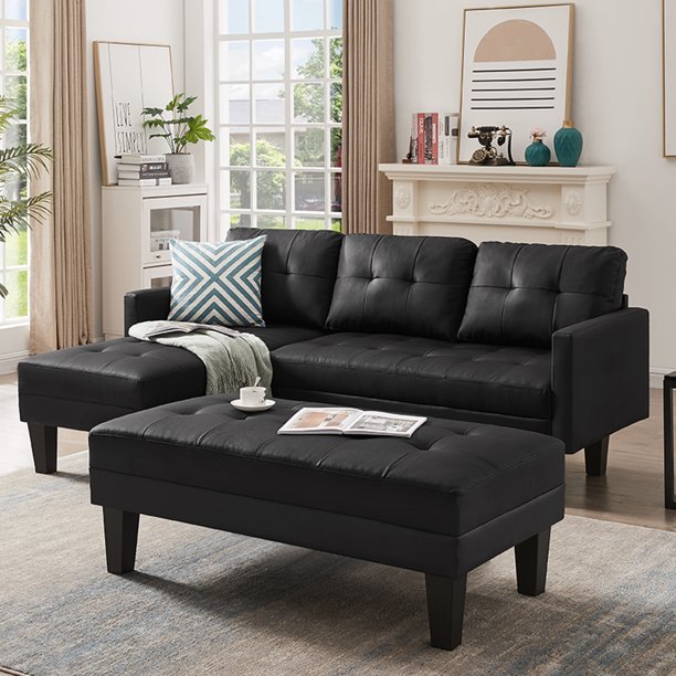 Faux Leather Sectional sofa bed , Lshape Sofa Chaise Lounge with