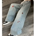 thumbnail image 5 of XIMIN Teen Girls Cute Cherry Print Embroidery Jeans Baggy Wide Leg Flare High Waisted Denim Pants Tween Kids Baggy Straight Leg Jeans Y2k Trousers, 5 of 8
