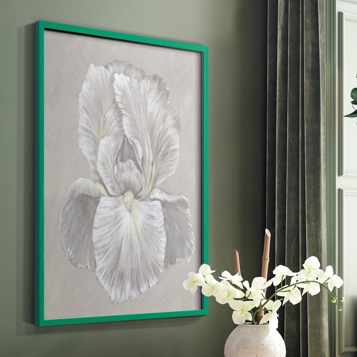 White Iris I Framed Print in Green Solid Wood 11 x 14 Framed Print