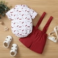 thumbnail image 3 of 12 Months Baby Boys Summer 2PCS Outfits 18 Months Toddler Boys Gentleman Outfits Short Sleeve Beard Print Lapel Romper Top Overall Shorts Set Red, 3 of 7