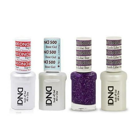 DND Daisy Nail Design Gel Polish 4ct Combo - Base, No Cleanse Top, Gel, & Lacquer - Lush Lilac Star 405