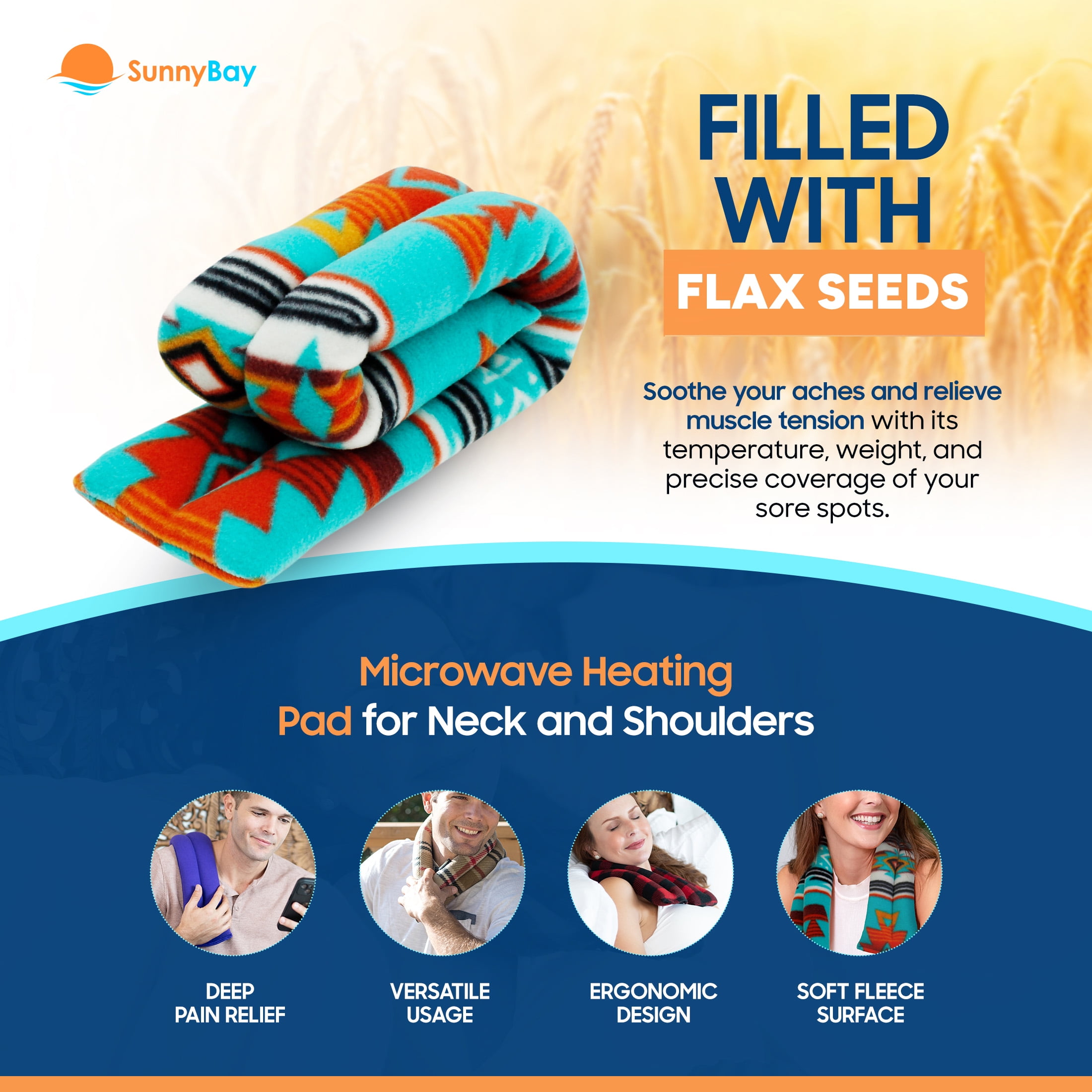 SunnyBay Microwave Heating Pad, Microwavable Moist Heated Neck and Shoulder Wrap, Weighted Bean Bag Warmer, Heat or Cold Pack or Warm Compress for Pain Relief Therapy, 26x5 Inches (Canyon Turquoise)