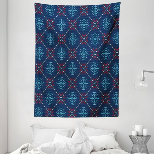 Nordic Tapestry Checkered Pattern with Vintage Snowflake 