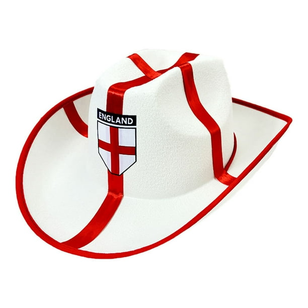 Sombrero de vaquero con bandera de Inglaterra, blanco, franjas rojas y escudo
