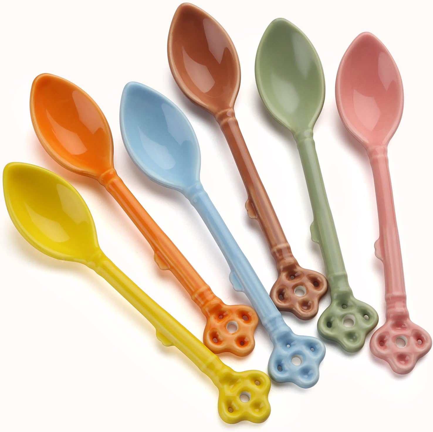 ABCISI Retro Key Shape Coffee Spoons, Vintage Ceramic Espresso Spoons Set of 6, Small Coffee Stirring Spoon for Coffee, Dessert, Tea and Ice Cream, Multicolored
