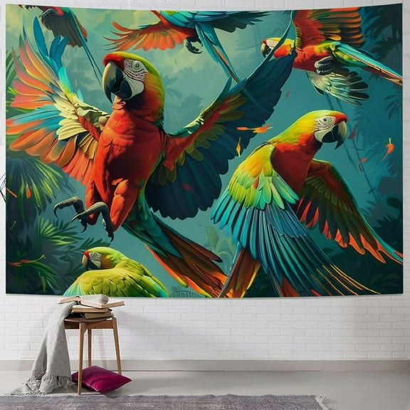 Autua Parrots Flying Tapestry Wall Hanging Unique Style Graphic Tapestries Home Decor Art for Living Room Bedroom Apartment Farmhouse Dorm 40x30inch