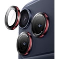 thumbnail image 1 of Camera Lens Protector for iPhone 17 Pro 6.3-Inch and iPhone 17 Pro Max 6.9-Inch, 9H Tempered Glass Metal Individual Ring Cover, Two-Tone, Easy Installation Tray, 1 Set (Black+Red), 1 of 7