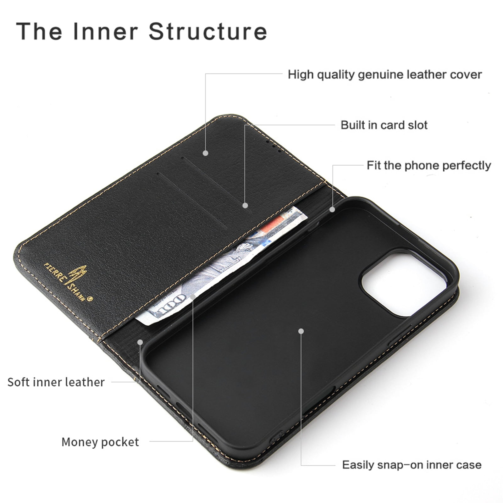 ShellTech for iPhone 16 Pro Leather Wallet Case,Luxury Genuine Vintage Leather [Slim and Durable] with Card Slot & Kickstand [Magnetic Closure] Flip Folio Case,Black