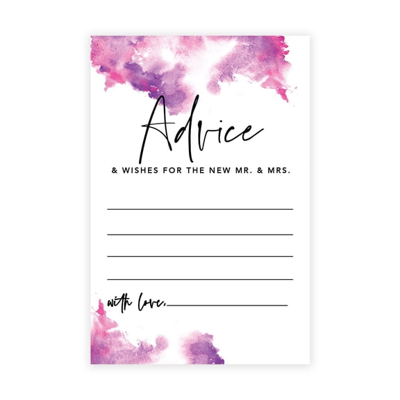 Koyal Wholesale Ombre Pink Purple Watercolor Wedding Advice & Well Wishes Guest Book Cards for Bride and Groom, 56 Pack