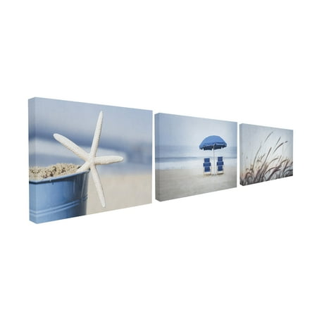 Starfish Photo The Stupell Home Decor Collection Misty Morning Starfish Chairs Dunes Photographs 3pc Stretched Canvas Art Set, 16 x 1.5 x 20 ()