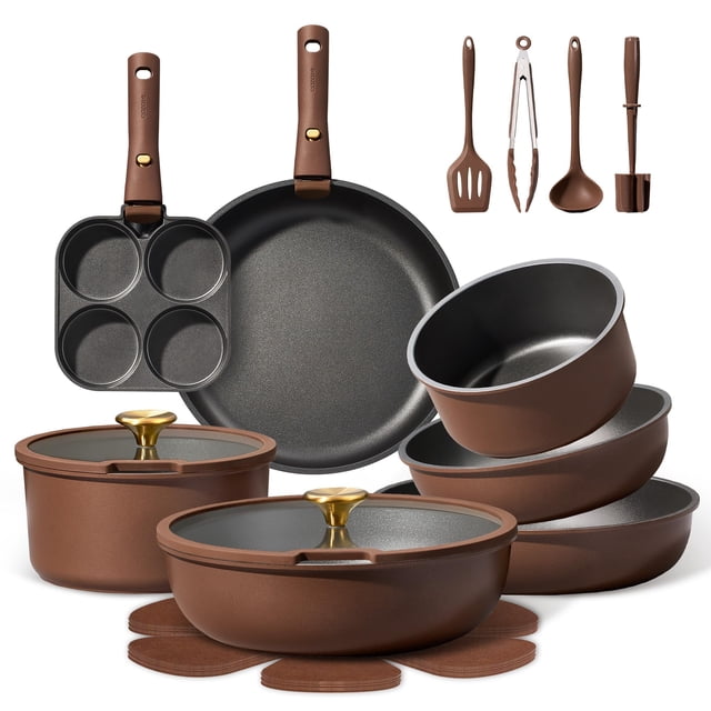 Set de Cocina CAROTE 21 piezas Antiadherente con Mango Desmontable