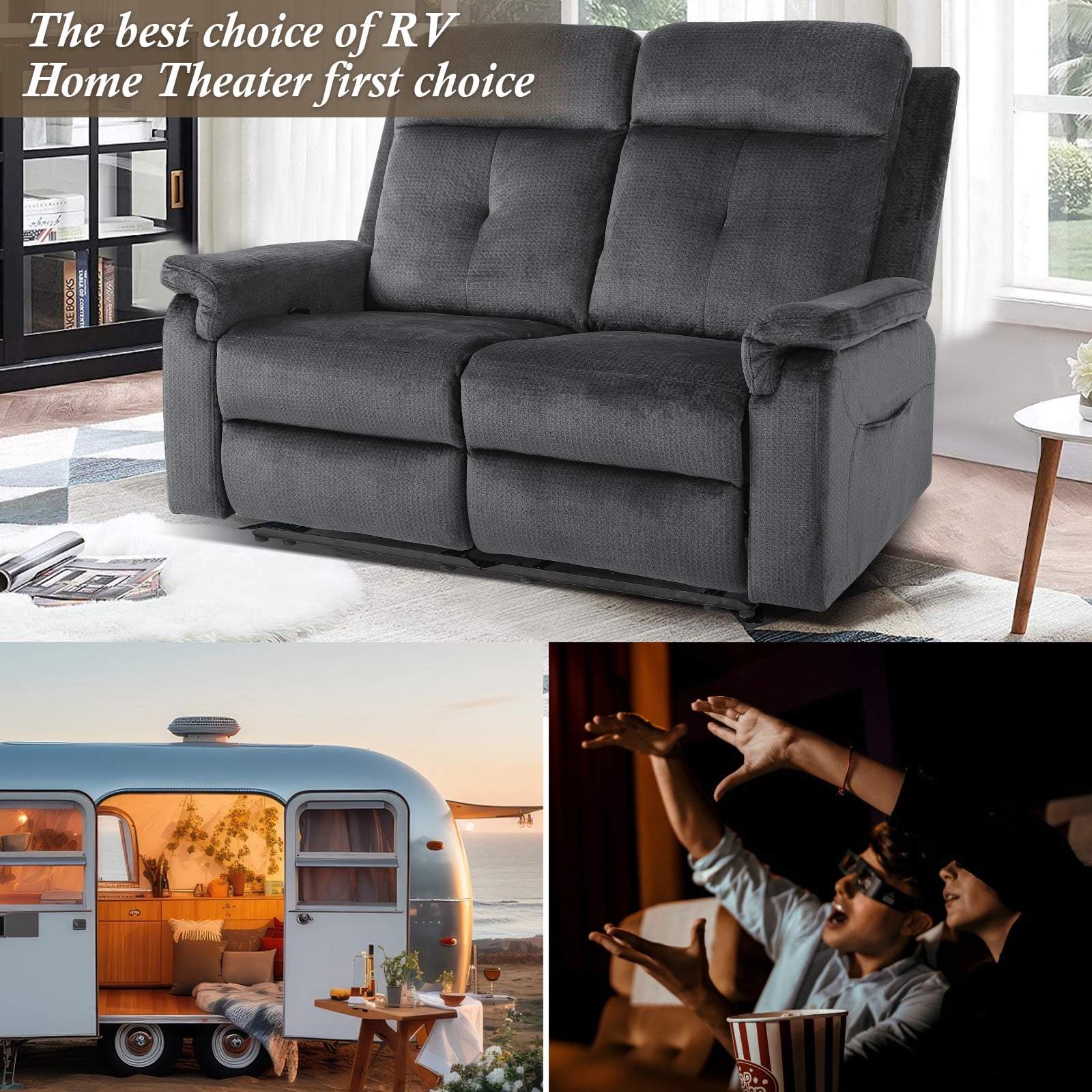 Fabric Loveseat Recliner Sofa with Heat and Massage, Wall Hugger Loveseat Recliner with Side Pocket, Reclining Loveseat for Living Room, Home Theater, RV