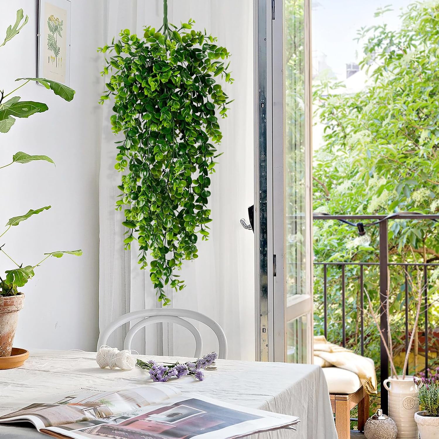 Waipfaru 8 Pcs Fake Hanging Plant,Faux Eucalyptus Leaf Greenery Vine,UV Resistant Plastic Plant,Artificial Hanging Plants,Ivy Room Decor,Outdoor