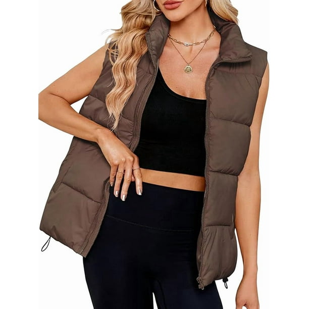 Chaleco Acolchado para Mujer, Abrigos de Abrigo, Chaquetas y Abrigos con Bolsillos. Marrón XXL