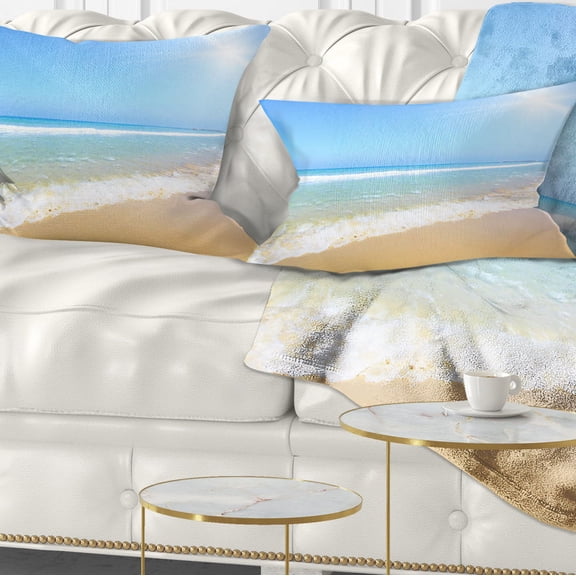 Designart Sun Over Tropical Beach - Seashore Photo Throw Pillow - 12x20