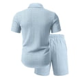 thumbnail image 5 of Men's 2 Piece Jacquard Textured Beach Outfits Summer Casual Button Down Shirts and Shorts Matching Sets Big and Tall Size S-3XL Light Blue, 5 of 7