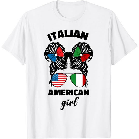t-shirt Half American Italian America Italy Italia Flag Kids Girl T-Shirt mens, woman, white，funny，journey，Crew Neck, Short Sleeve,printing