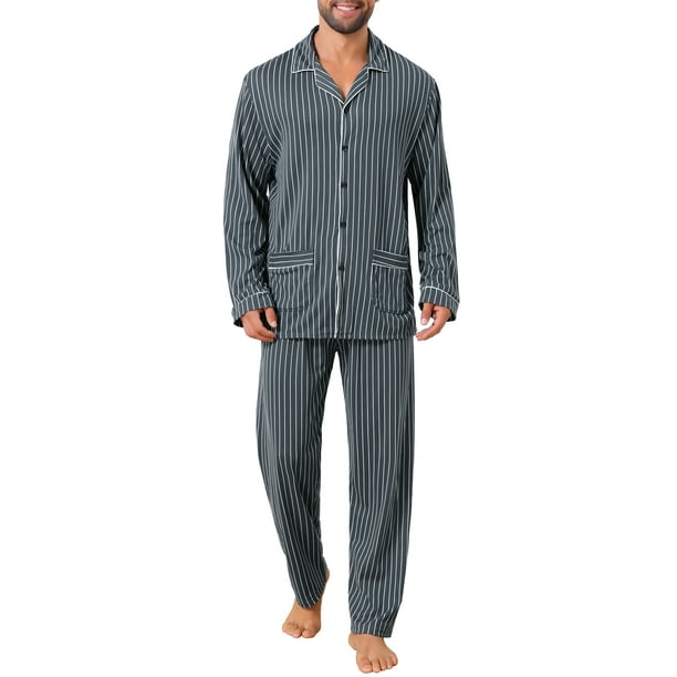 INSPIRAR CHIC Conjunto de Pijamas de 2 Piezas de Manga Larga con Botones y Patrón para Hombre M Negro Blanco