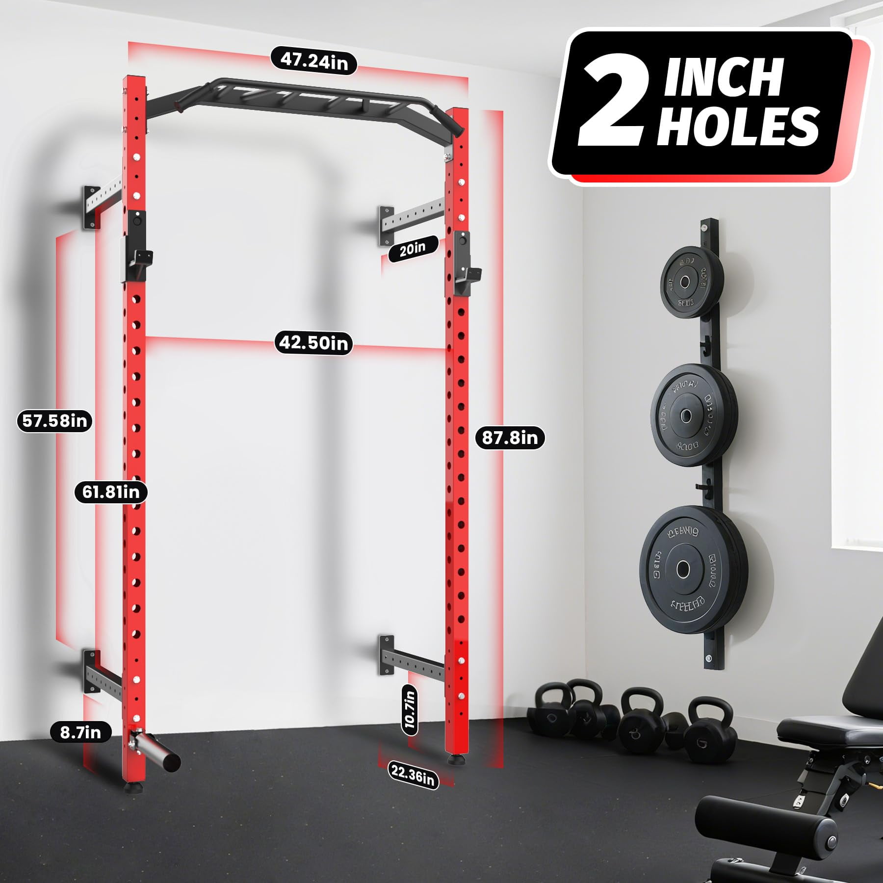 Ataucjin Wall Mounted Power Rack,Multi-Function Power Cage for Strength Training,1600LB Commercial Squat Rack for Home Gym with Multi-Grip Pull Up Bar,J-Cups & Landmine Attachment for Home and Garage