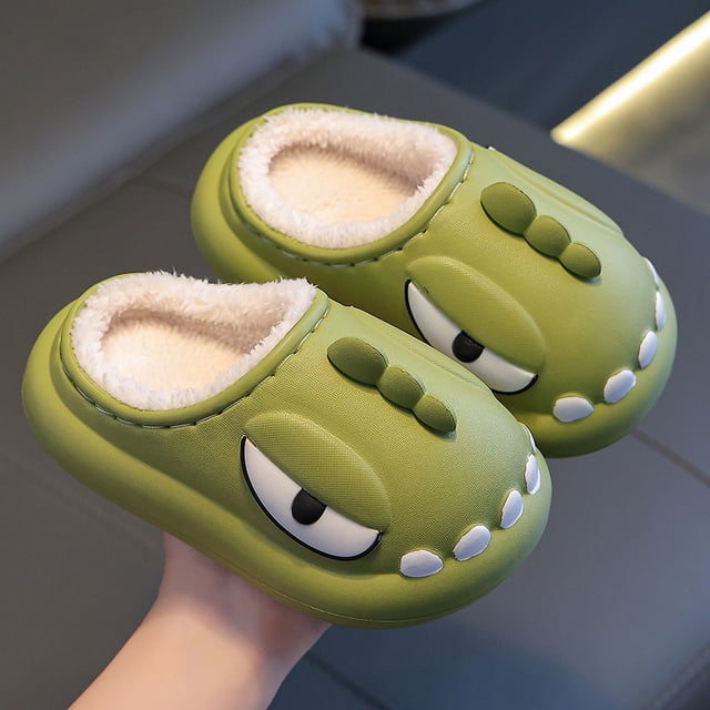 Zapatillas de algodón para niños, de invierno, con bolsa con sensación de caca de EVA, con tacón impermeable, antideslizantes, con forro polar, cálidas, para bebés