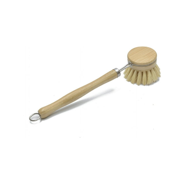 Cepillo para platos de bambú sostenible con cerdas de Tampico: herramienta de limpieza de cocina natural para parrillas, ollas, sartenes y más