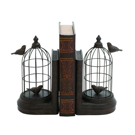 Woodland 44729 A Pair of Metal and Poly Stone Bird Cage Bookend