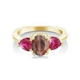 thumbnail image 2 of Gem Stone King 2.11 Ct Oval Red Tiger Eye Red Created Ruby 18K Yellow Gold Plated Silver Ring, 2 of 4