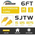 thumbnail image 2 of Shiyou-Rallonge Intérieure Extérieure Résistante aux Intempéries, Certifiée UL, 14 Gauge 6 Pieds Jaune 3 Broches Rallonge Robuste, 14/3 SJTW 15A pour Lumières Extérieures, Appareils, Pelouse, 2 of 4