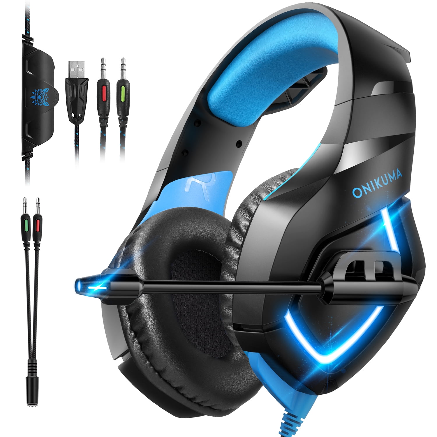 ONIKUMA K11 Gaming Headsets , Surround Stereo Sound Gaming Headphones with  Mic LED Lights, over-Ear Noise Cancelling Wired Headsets for PS4, Xbox One,  