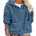 thumbnail image 1 of SLADYGLO Women Full Zip Sherpa Lined Front Pockets Drawstring Fuzzy Hoodie, 1 of 3