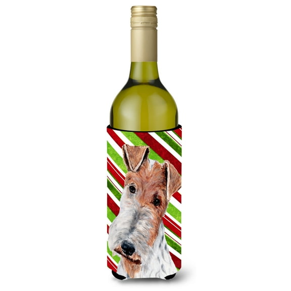 Wire Fox Terrier Candy Cane Christmas Wine Bottle Hugger