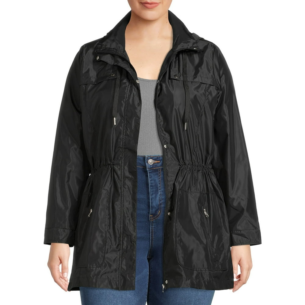 Me Jane Women's Plus Size Hooded Rain Jacket