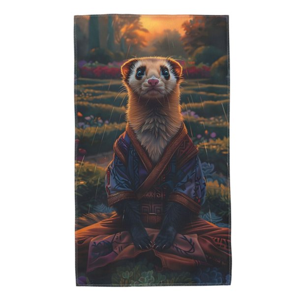 Balery Garden Meditating Weasel Toalla de Microfibra Premium con Estampado – 27.5x16 pulgadas, Alta Absorción, Suave y Aterciopelada, Secado Rápido