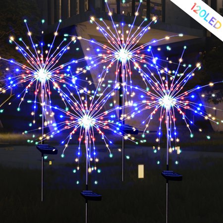 SolarEra Outdoor Solar Fireworks Light 120 LED Light Source 8 Flashing Modes IP65 Waterproof Landscape Light for Garden Patio Decorative 4 Pcs Multicolor