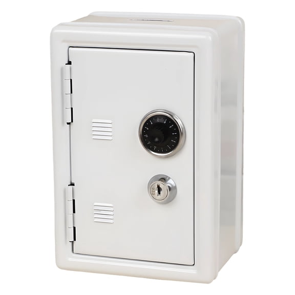 Steel Money Safe with Cash Lock Box, 7.1 x 4.7 x 3.7 in / 18 x 12 x 9.5 cm Mini Security Safe, Password & Key Design, Sturdy Safe Box for Jewelry, White