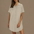 thumbnail image 2 of Bovxnpu Summer Plus Size Dresses for Women, Women's Casual T Shirt Dress, Women's Button Up Shirt Skirt Cotton And Linen Mini Dress Shirt Dress M, 2 of 8