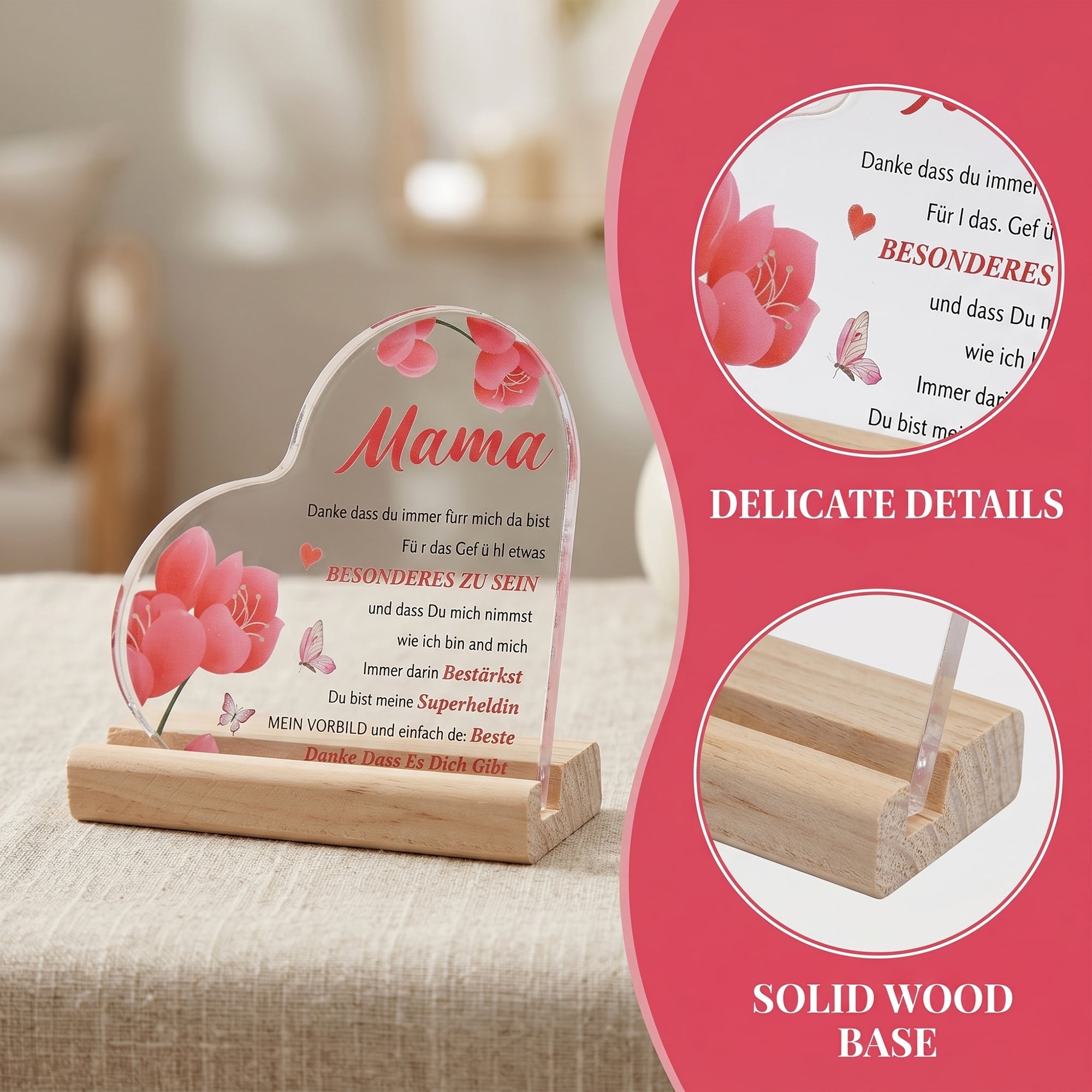 Unique Bargains Heart Wooden Sign  Square Tabletop Decor with Wooden Base  ["Style I"]