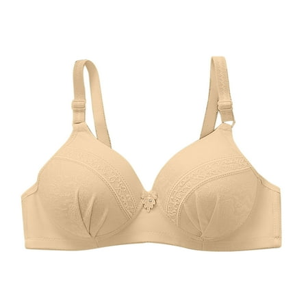 

TOWED22 Plus Size Bras Women s Front Closure Underwire Lightly Lined Jacquard Shaping Bra Beige 95C