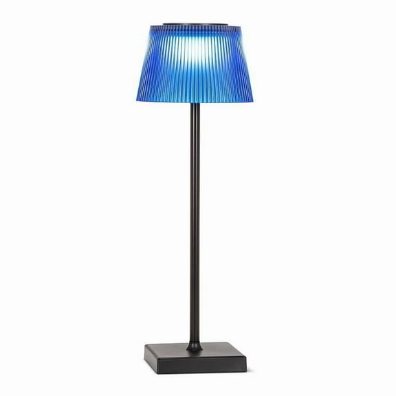 Abbott Fluted Shade LED Table Lamp, Rechargeable IP54 Waterproof Light, Modern Accent Lighting for Patio, Garden Outdoor or Indoors 15, Blue