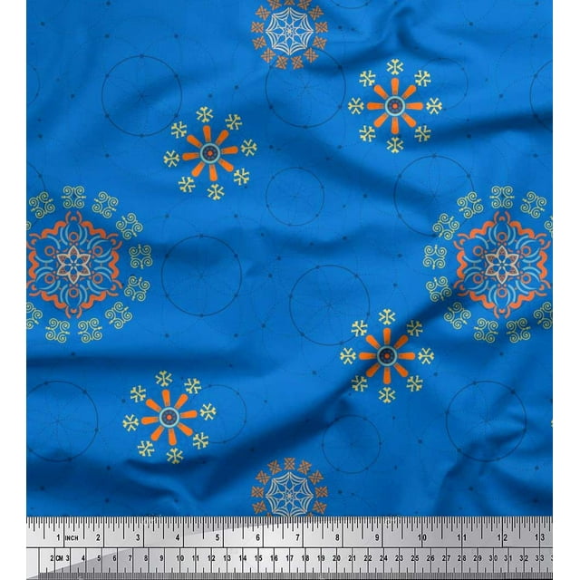 Soimoi Rayon Crepe Fabric Mandala Ethnic Fabric Prints by Yard 46 Inch Wide