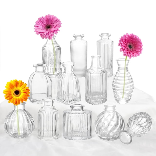 Juego De 12 Floreros De Cristal Para Decoración De Centros De Mesa, Floreros Pequeños Para Flores, Florero Transparente, Floreros Modernos A Rayas, Floreros Vintage A Granel Para Decoración De Mesa De
