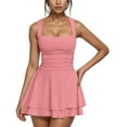 thumbnail image 1 of biudgviw Women's Halter Mini Sundress Square Neck Sleeveless Ruched Waist Ruffle Layered Hem A-Line Dress Club Party Dresses, 1 of 4