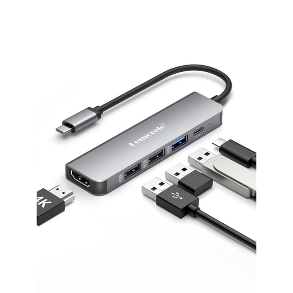 Lemorele TC101  5 IN 1 USB C Hub, 4K HDMI Adapter with 100W PD Charging, 3 USB Ports,Docking Station for MacBook, Dell, HP, Laptop, Aluminum Alloy Portable Dock