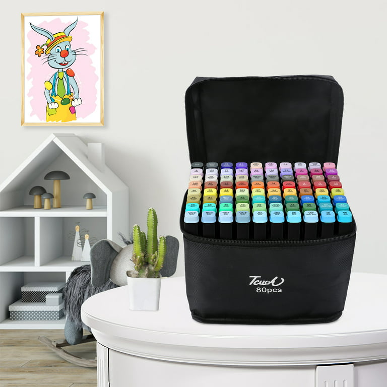 MemOffice 100 Colors Dual Tip Artist Alcohol Markers Set with Carrying Case  - Perfect for Coloring, Drawing, Sketching, Card Making and Illustration 