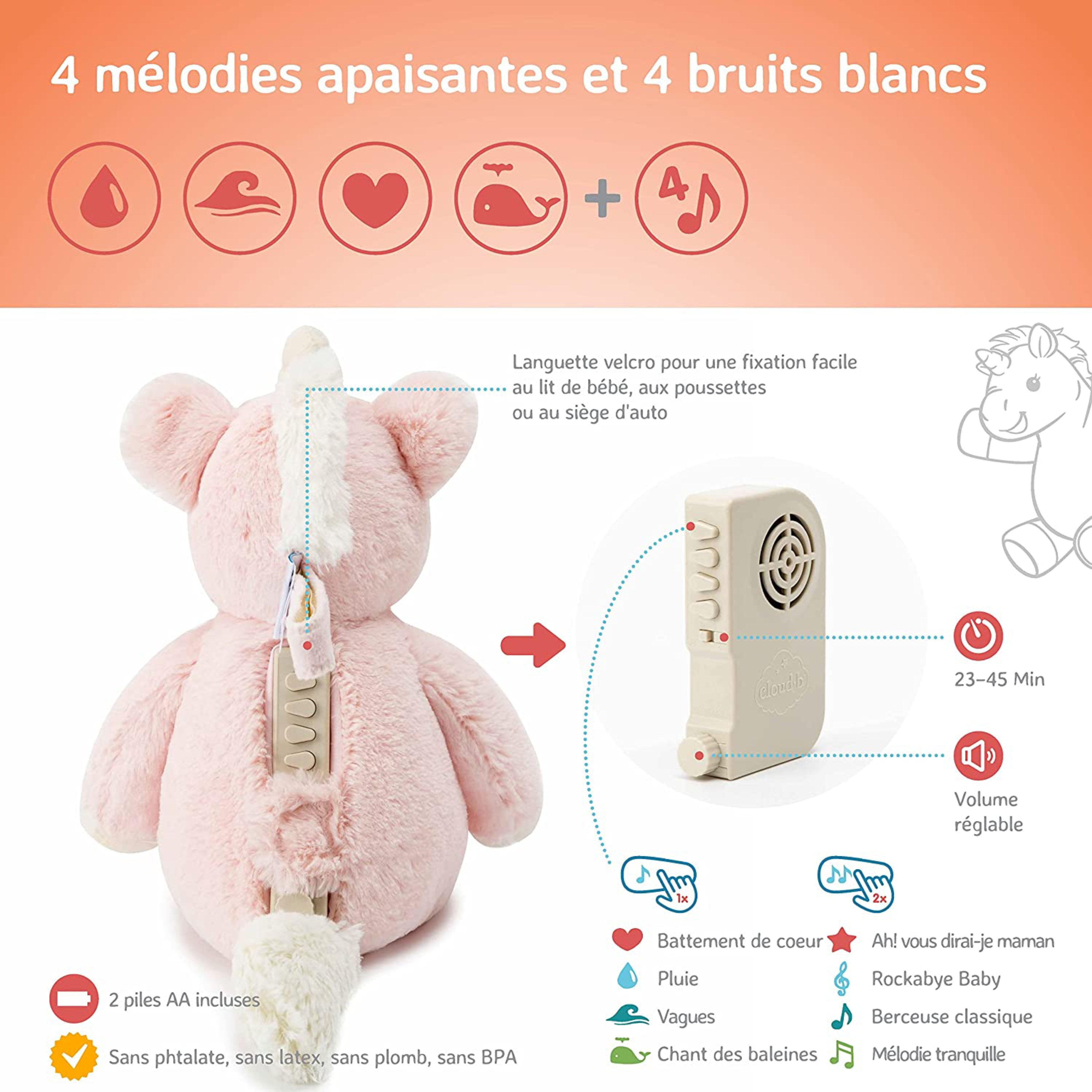 Cloud B Soothing Sounds Ella the Unicorn Portable Soother for Infants, Pink, 1 Pack