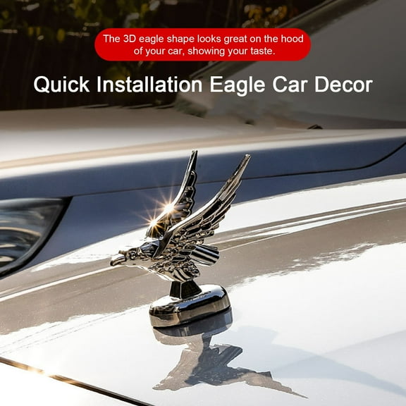 Taosunzt 3D Eagle Car Hood Ornament Self-Adhesive Cool Universal Automotive Auto Truck Front Hood Animal Decoration Car Supplies Silver
